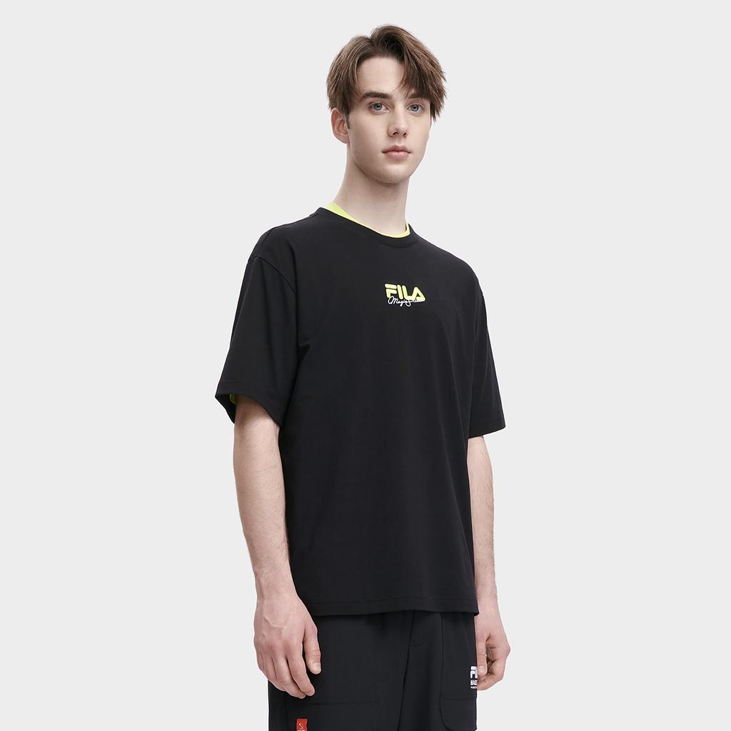 Fila X Magic Stick Collaboration Fashion Loose Couple Short Sleeve T-Shirt Unisex Tops Black F11U329101FBK