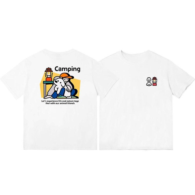 New Korean CampingThemed ShortSleeved TShirt For Unisex Loose Personalized Casual Pure Cotton Breathable Clothing
