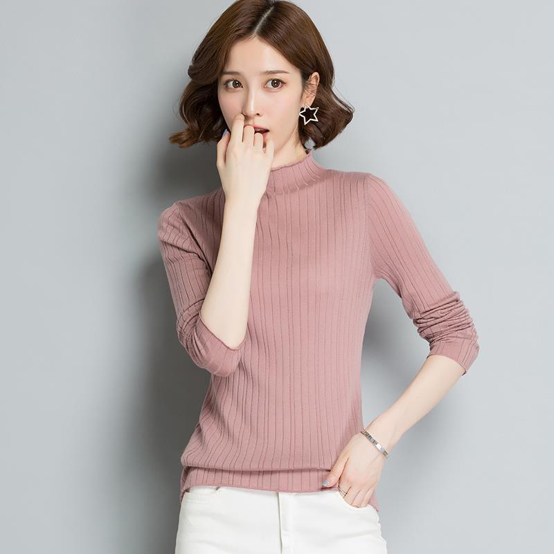 Damski cienki wełniany sweter - Wiosna/Jesień 2022, dzianinowy top z długim rękawem i półwysokim kołnierzem