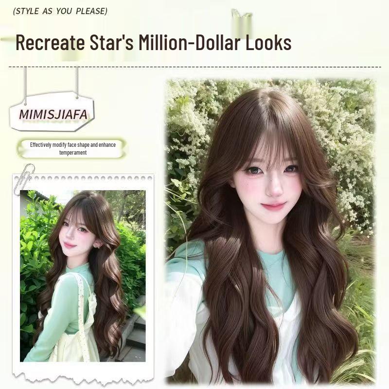 Women's Full Head Cover Wig with Long Curly Hair, Fluffy Big Waves, Natural-Looking Simulation Hair