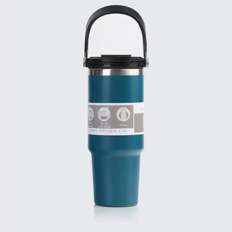 30oz Edelstahl tragbarer Reise-Thermosbecher mit Strohhalm - Großes Fassungsvermögen für Outdoor-/Autonutzung