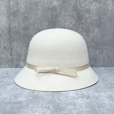French Retro Face Small Hepburn Style Temperament Bow Elegant Bucket Hat Women'S Autumn And Winter Dome Woolen Top Hat