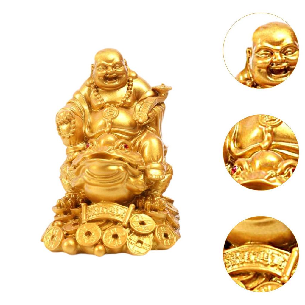 Fenshui Sculpture Table Centerpiece Money Frog Resin Figurine Laughing Buddha Statue for Shop Indoor Farmhouse Cabinet Car