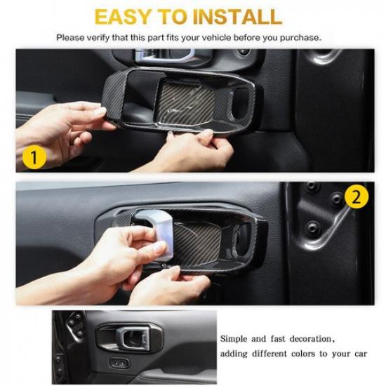 For 2018+ Jeep Wrangler JL Carbon Fiber Door Handle Bowl Cover Decor Trim 4-Door