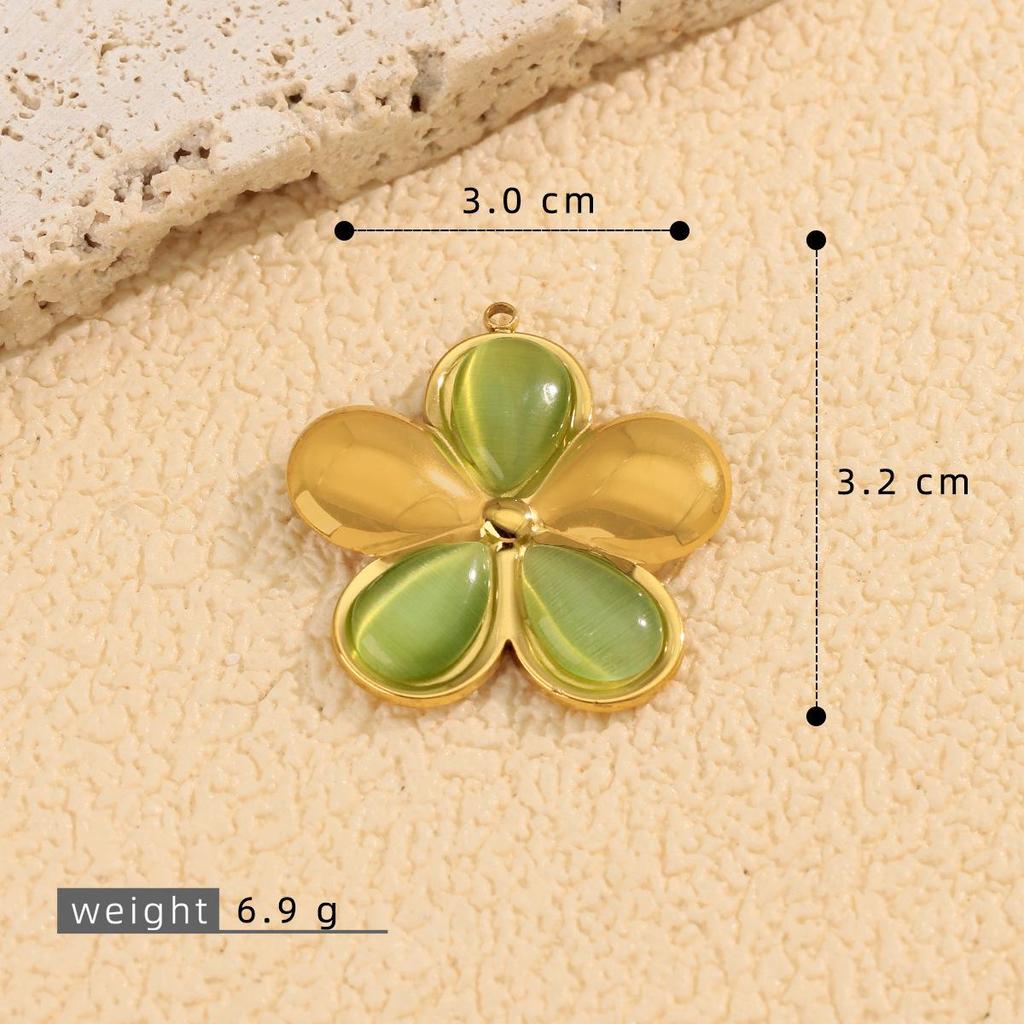 18K Gold Plated Cat's Eye Pendant: Colorful Flower DIY Stainless Steel Jewelry Charm
