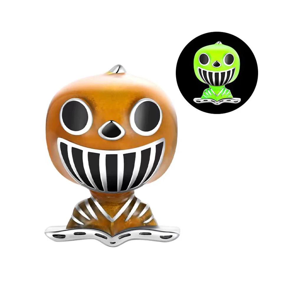 New Glow-In-The-Dark Pumpkin Carriage & Skull & Ghost Beads Charm Fits Original Bracelet Copper Halloween Pendant