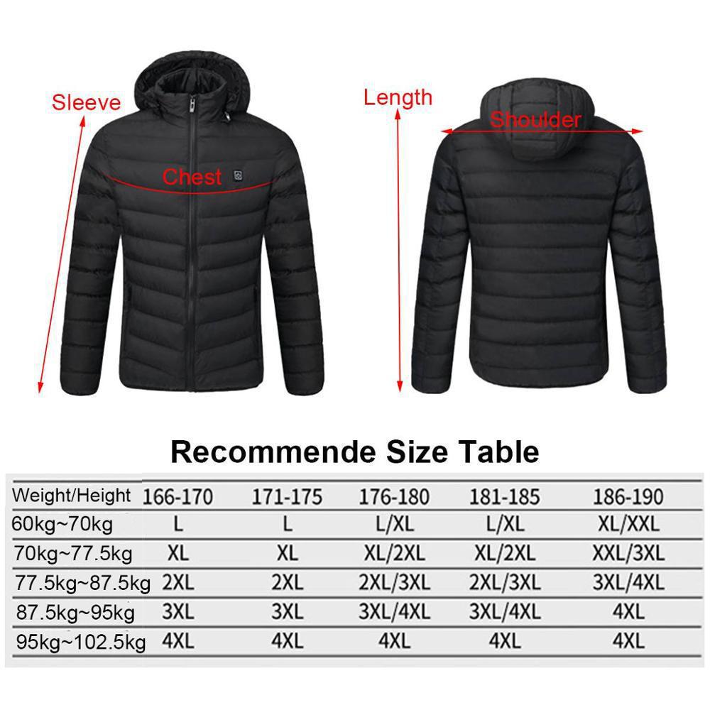 USB-Rechargeable Heated Winter Jacket - Men's 2/4/9-Piece Smart Heating Cotton Coat