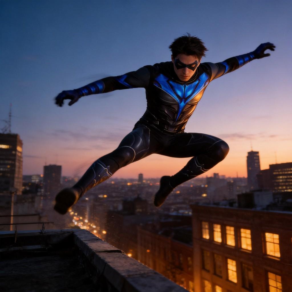 Costume Cosplay di Nightwing dei Titani in Tessuto Misto Cotone per Role Play Anime