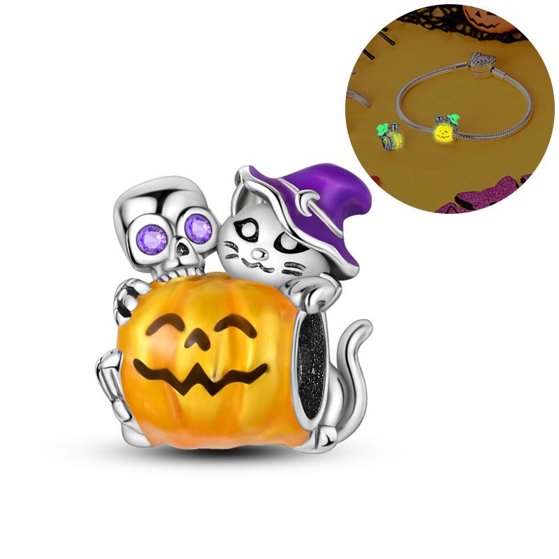 Halloween Seriescopper Beads Pendants Glowing Luminous Fit Bracelet Diy For Woman Original Charms Fashion Jewelrynew
