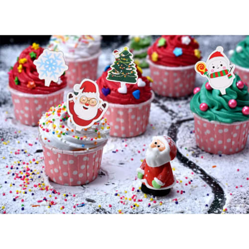 Lanito Cupcake Toppers, Cute Christmas Cake Decorations, 74 Pieces, for Fruits, Sweets, and Lunch Boxes, Party Supplies, Merry Christmas Decorations