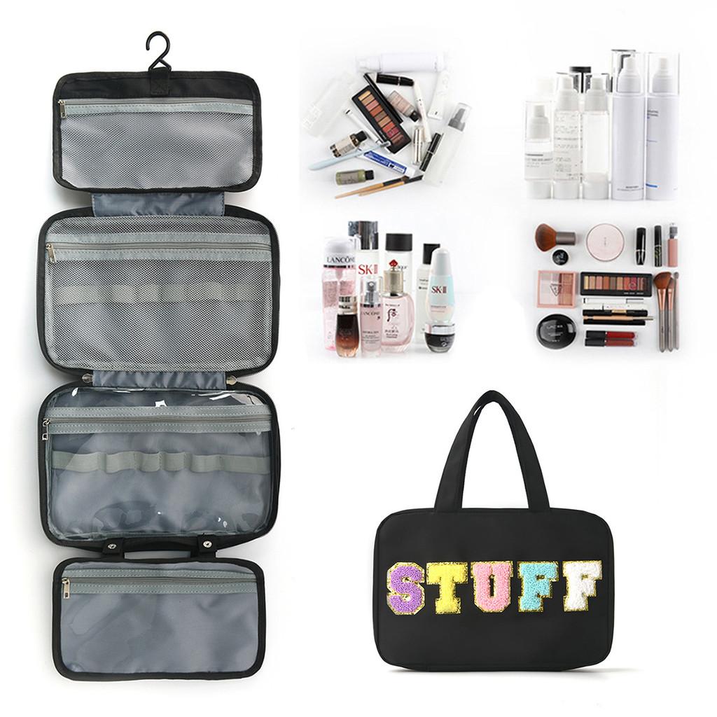 Polyester Travel Toiletry Bag With Dry Wet Separation And Hanging Design For Home And Travel Use