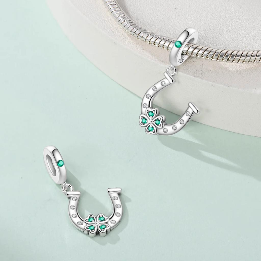 Silver S925 Lucky Charms Colorful Four-leaf Clover Horseshoe Beads Fit Original Bracelets for Women Party Fine Gifts DIY