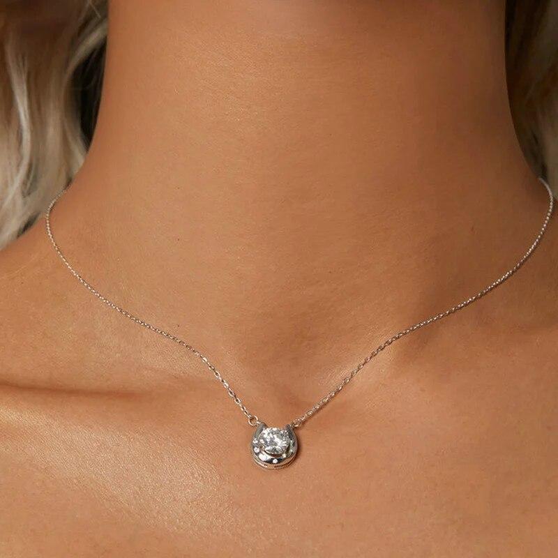 Elegant D Vvs1 1CT Brilliant Cut S925 Sterling Silver Moissanite Necklace for Women Diamond U Shape GRA Charm Jewelry