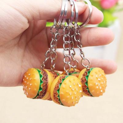 Mini lindo resina comida de imitación llaveros bolsas coche Soporte para Llavero hamburguesa llaveros accesorios pequeños regalos colgante joyería