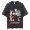 Vintage Anime Printed Washed T-shirt Men Women Cotton T Shirt Unisex Y2K Streetwear Crew Neck Retro Short Sleeve Tees Top