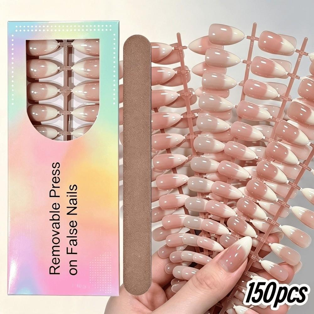 150 Pieces Press On Nails Glossy Finish French False Nails New Fake Nails for Home Manicure