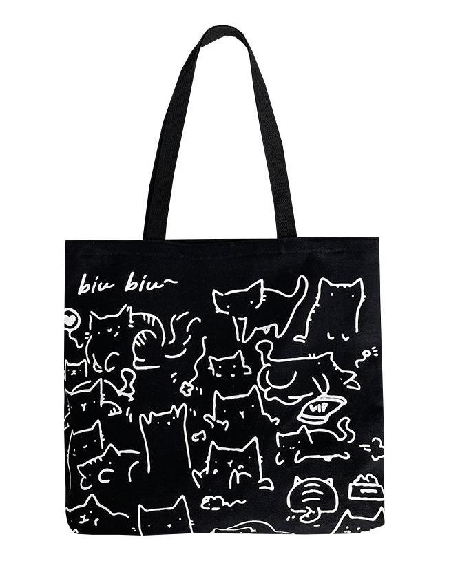 Canvas Bags Handbag for Women Shopper Cute Cat Tote Bag with Zipper Designer Bag Japanese Style Cartoon Small Shoulder Bags