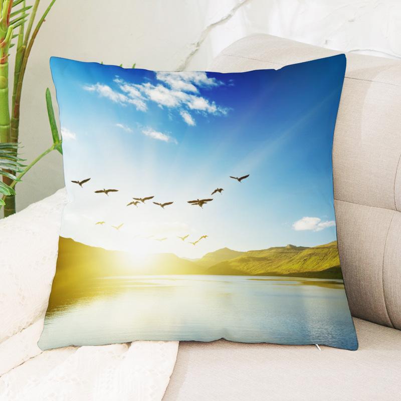 Seagull Beach Sunset Scenery Print Pattern Cushion Cover Home Living Room Sofa Decoration Waist Cushion Pillow Pillow Cover