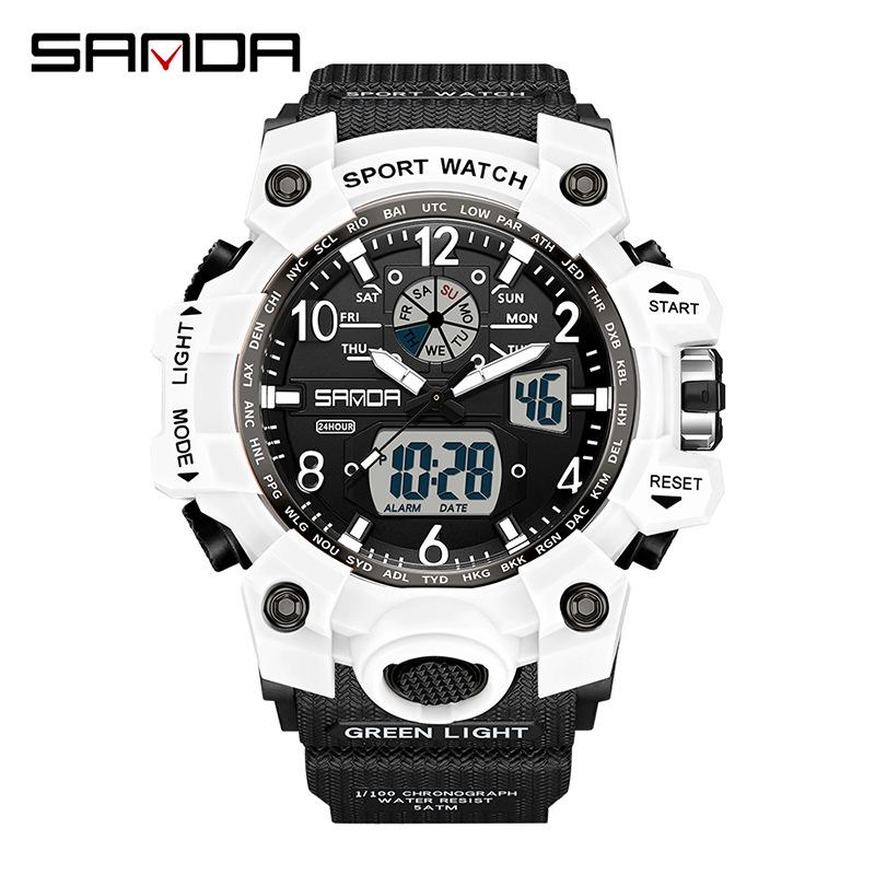 SANDA Women's Trendy LED Dual Display Waterproof Watch with Hourly Chime