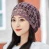Women's Spring Summer Single Layer Thin Hollow Flower Rhinestone Headscarf Hat Breathable Lace Crochet Cap for Covering White Hair Slouchy Hat