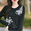 2025 Spring/Summer Women's Butterfly Intarsia Knitted Wool Cardigan – Loose Fit, Round Neck, Long Sleeve
