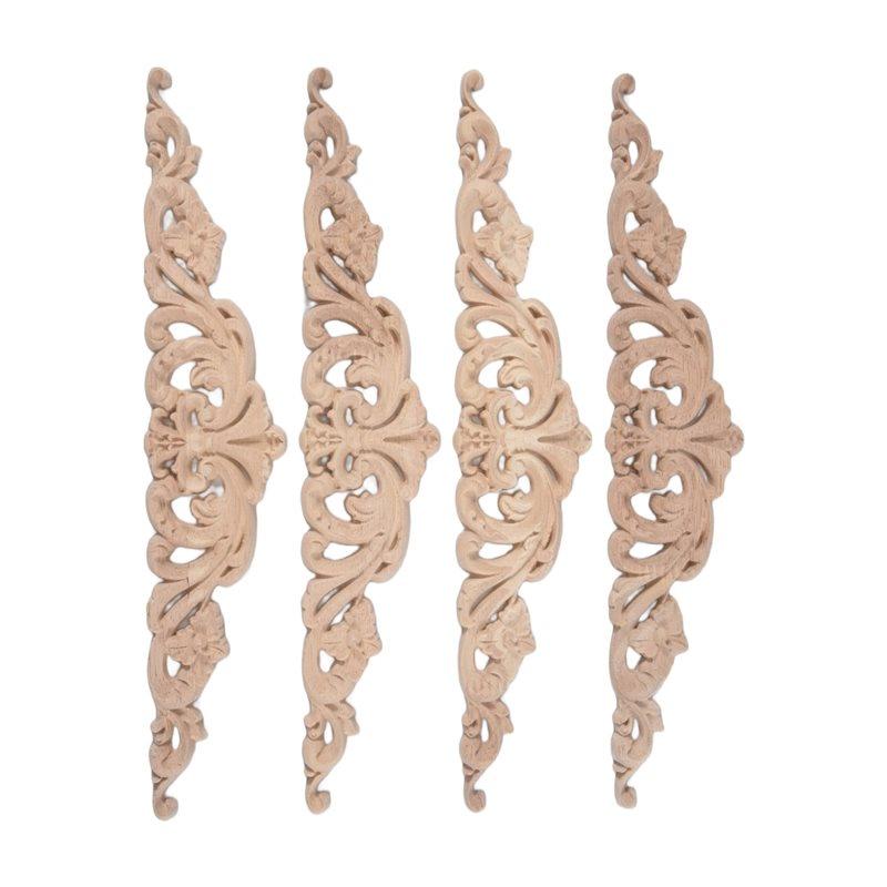 Fresh 4Pcs Wood Carving Decal Wood Carved Furniture Appliques Corner Onlay Applique Furniture Home Door Decor DIY