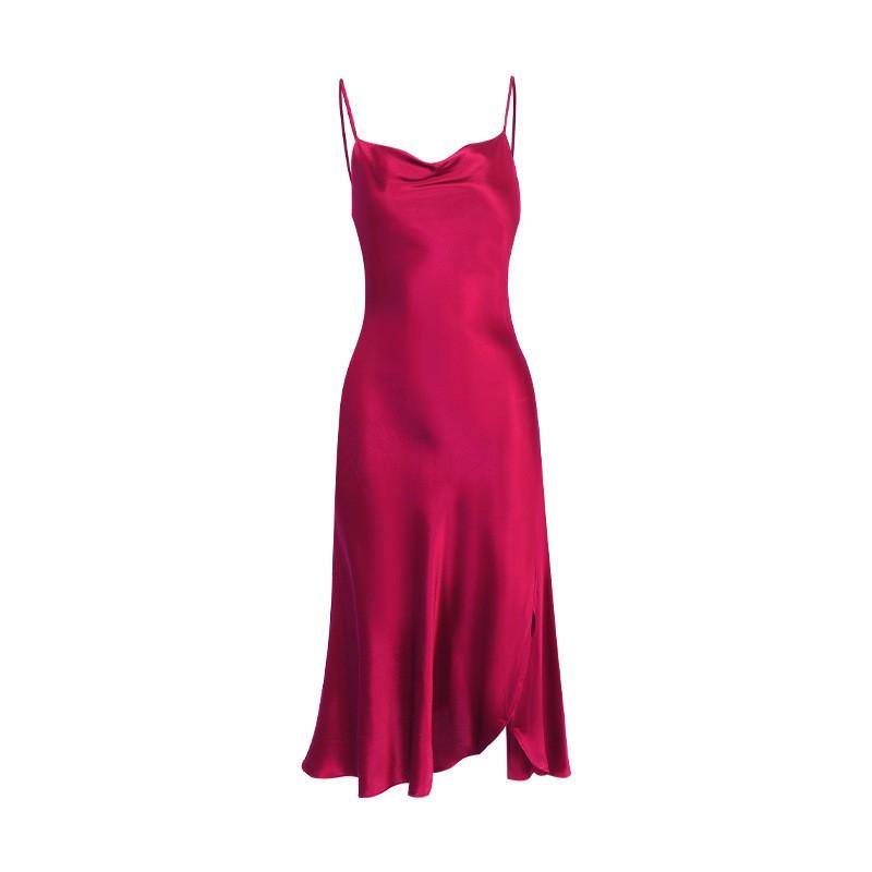 19mm Heavyweight Silk Slip Dress Women 100% Pure Mulberry V-Neck Sleeveless Nightgown With Side Slit
