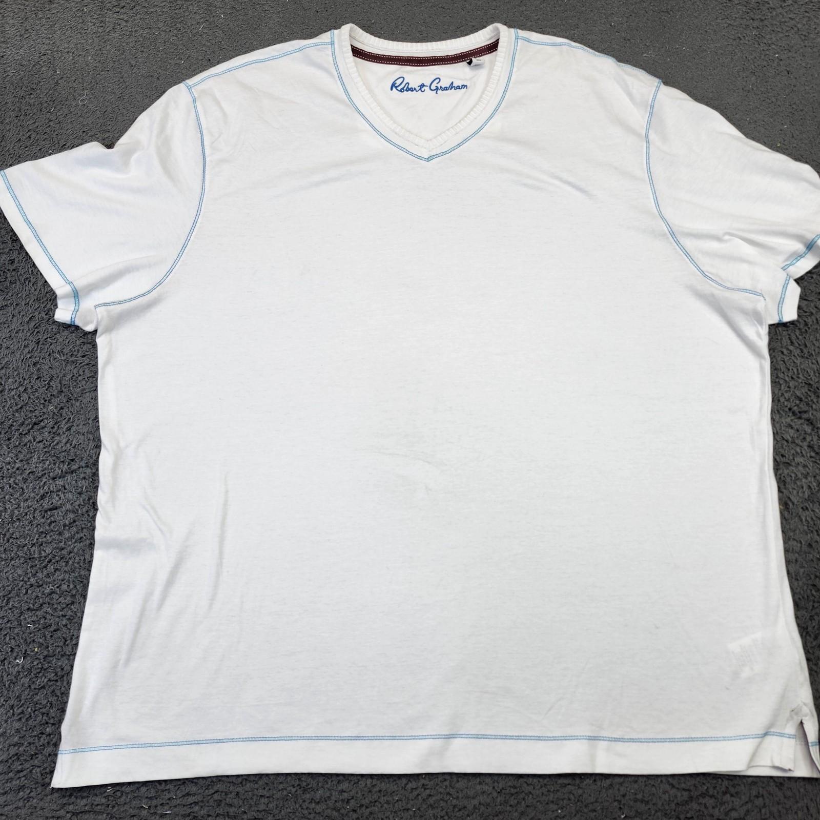 Robert Graham Shirt Mens 4XL White V Neck Supima Cotton Classic Contrast Stitch Unisex T-Shirt M