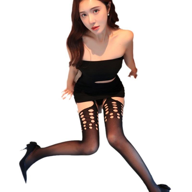 Sex stockings one-piece open crotch suspenders large size sexy free suspenders stockings fishnet socks