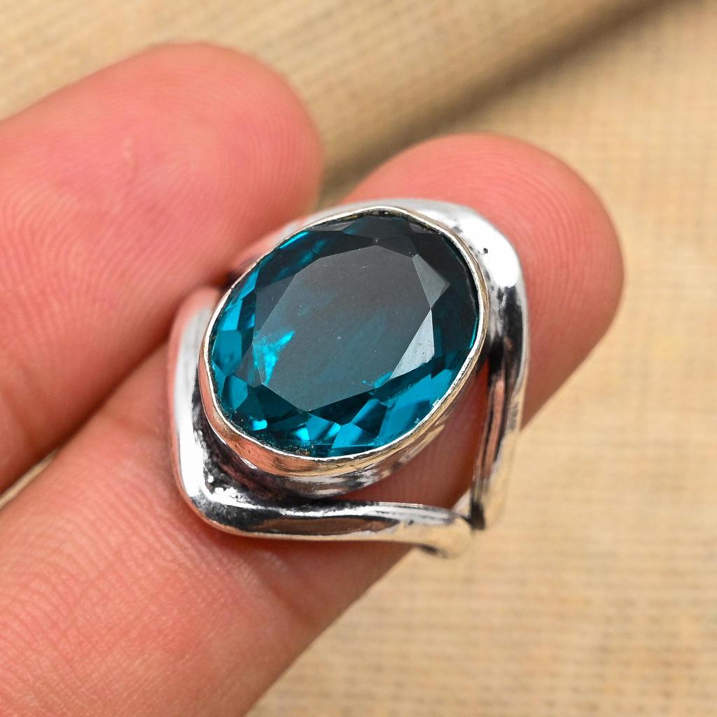 Indicolite Tourmaline Gemstone 925 Sterling Silver Handmade Jewelry Ring For Her