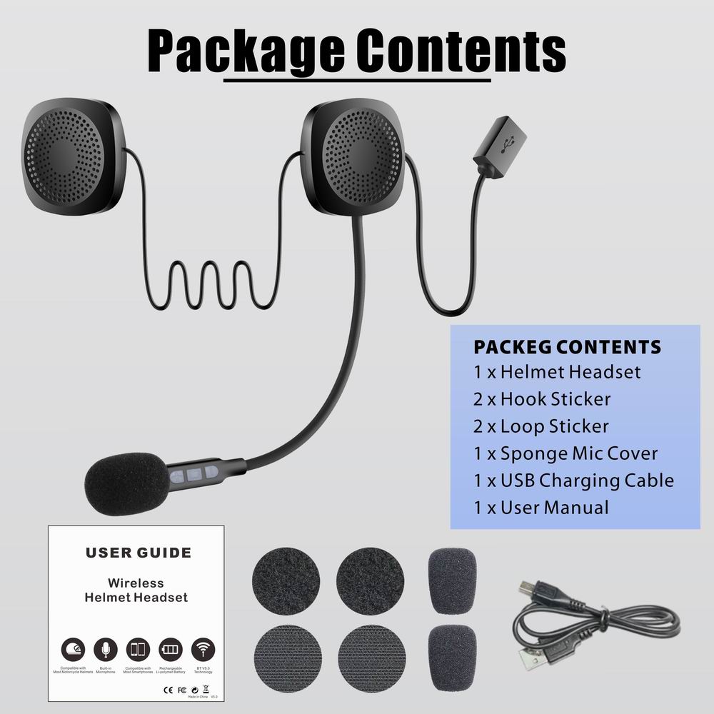 Bluetooth 5.0 Moto Helmet Headset Wireless Stereo Handsfree Earphone Waterproof Motorcycle Helmet Headphones MP3 Speaker