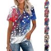 Women’s Casual V Neck Short Sleeve Collared Top with Independence Day Inspired Print for Everyday Wear and Comfort
