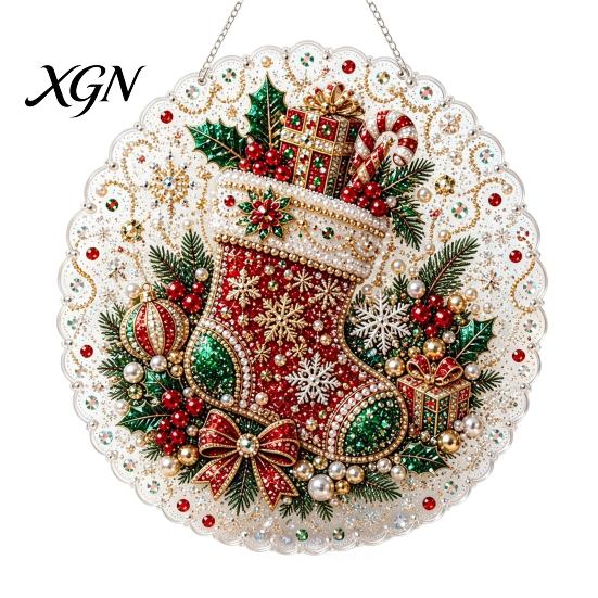 Kit di Creazione per Principianti, Kit Pittura Suncatcher con Perle Finte di Natale, Set Artistico Fai-da-te con Perline 3D di Babbo Natale Pupazzo di Neve Albero, Decorazione Fatta a Mano