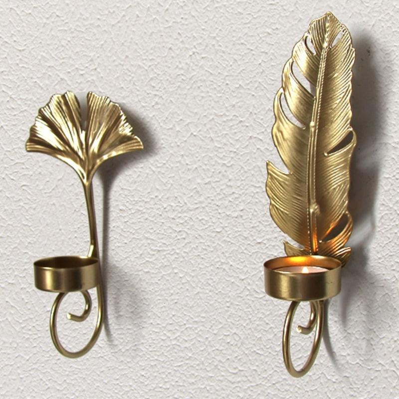 Metal Leaf Candle Holder Candlestick Nordic Style Wall Decoration Metal Leaf Rack in Golden Color for Home & Party Gift
