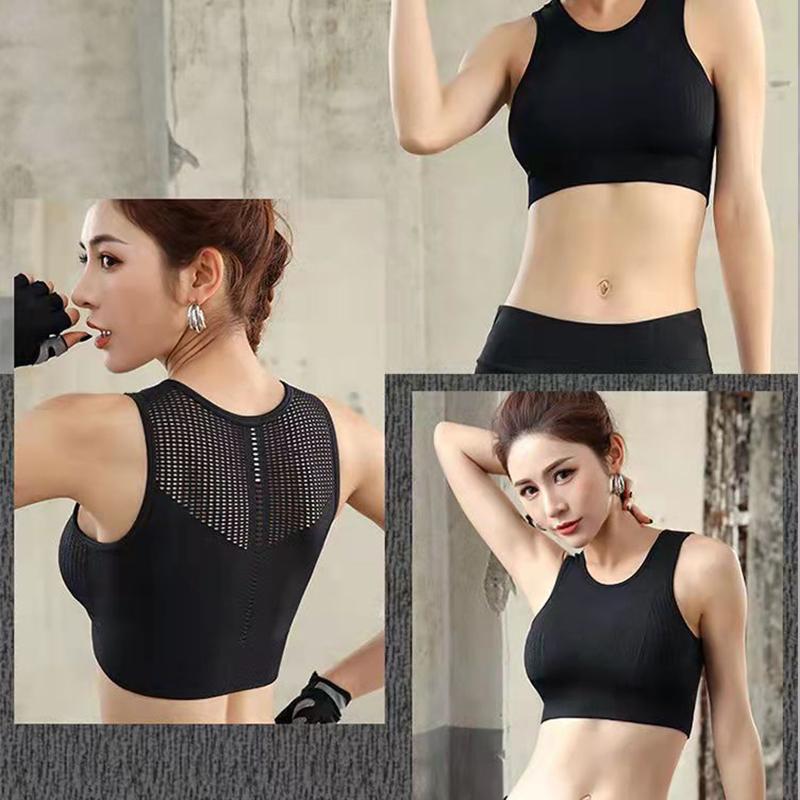 Damen Sport-BH Ohne Bügel Stoßfest Schnelltrocknend Unterwäsche Anti-Sammelnd Stereotypische Schönheit Rücken Hohl Weste mit Herausnehmbarem Brustpolster Yoga Weste