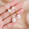 Sterling Silver Pearl Earrings Women Korean Style Double Sided Stud Earrings Dangle Pendant Jewelry Accessories for Daily Wear