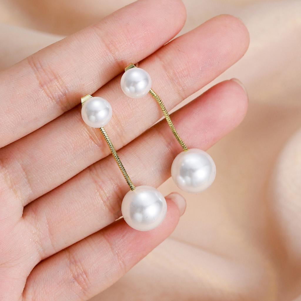 Sterling Silver Pearl Earrings Women Korean Style Double Sided Stud Earrings Dangle Pendant Jewelry Accessories for Daily Wear