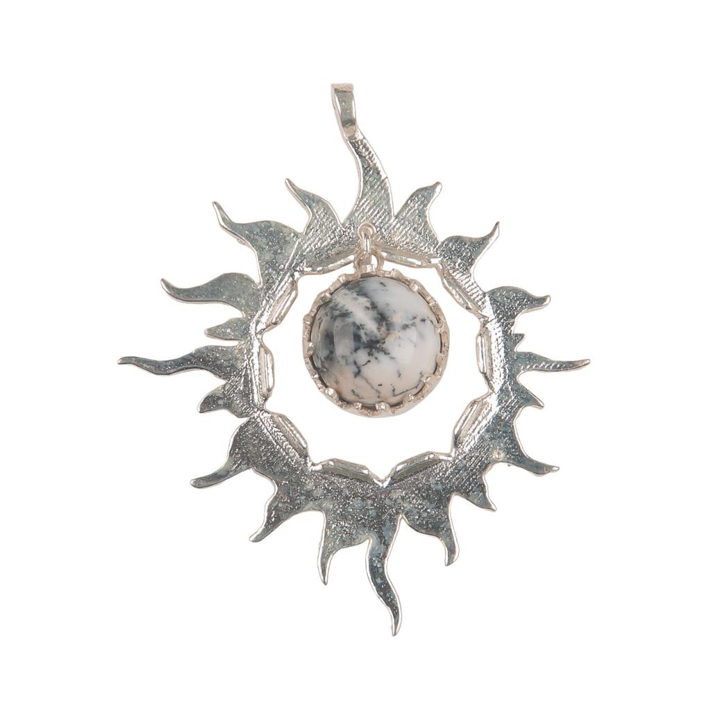 925 Solid Silver Multi Gemstone Sun Health Benefits Unisex Jewelry Pendant 1.76" CP-18