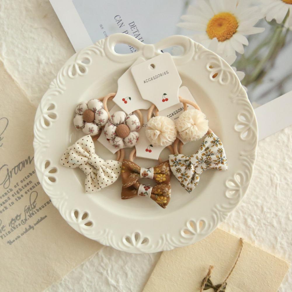 10Pcs Cute Elastic Rubber Band Kids Girls Bows Flower Headdress Scrunchies Hair Ties Bowknot