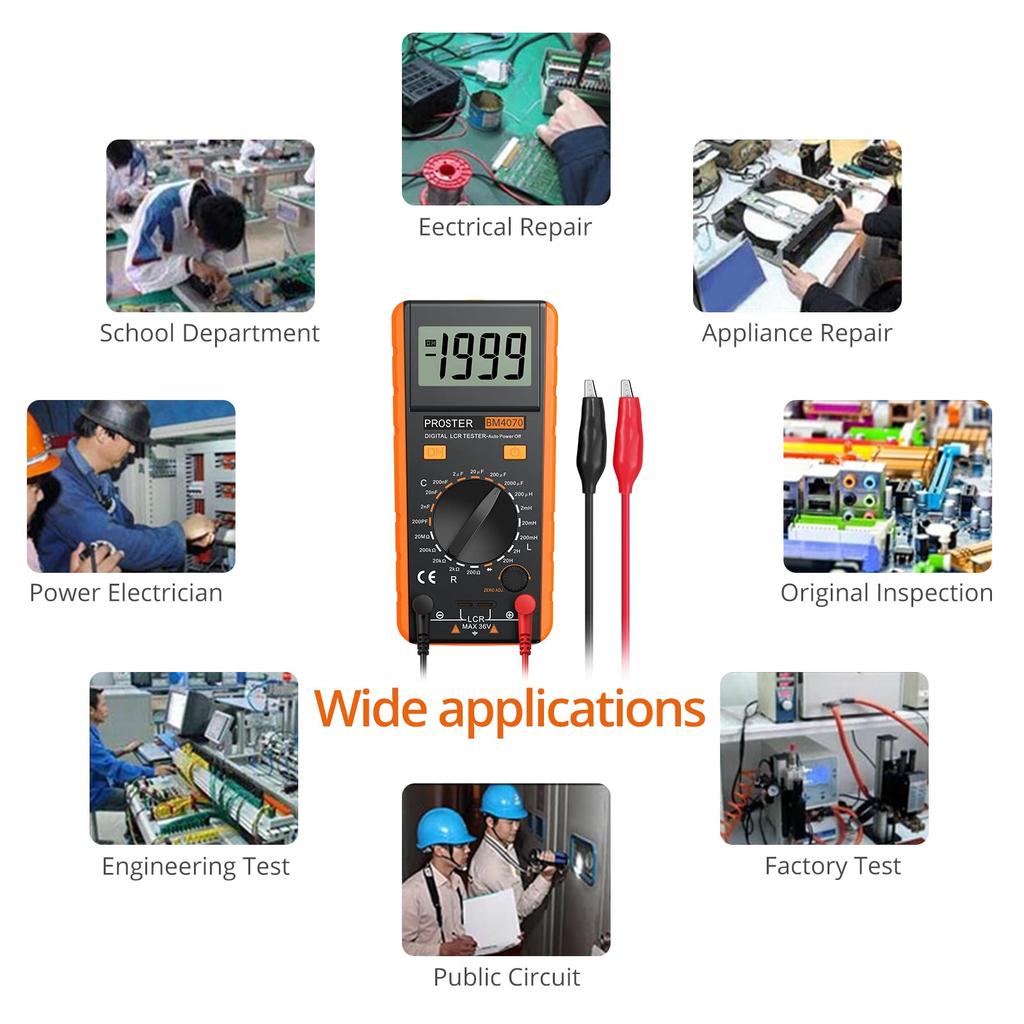 Proster LCR Meter, Capacitance Tester, Inductance and Resistance Measurement, Large LCD Display, Test Leads, and Alligator Clips Included