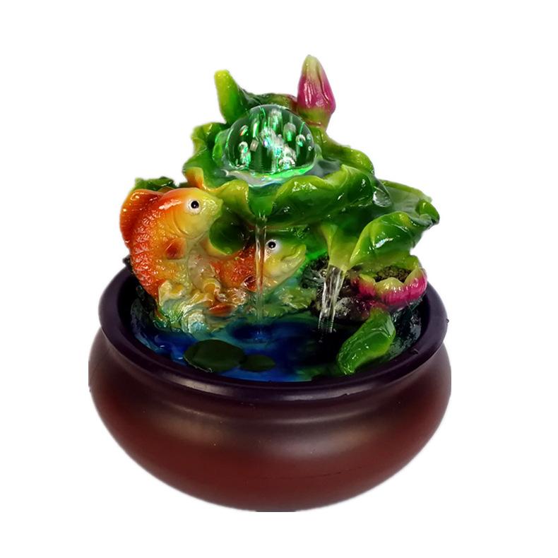 

Desktop Office Water Flowing Ornament with Fish, Chinese Style Resin Craft Gift