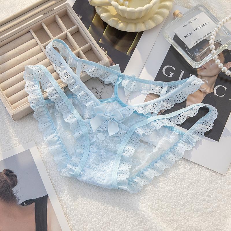 Ladies Summer Slim Pure Sexy Seduction Lace Hollowed-out Ribbon Low Rise Panties
