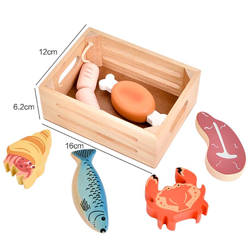 Children Wooden Kitchen Dessert Making Toys Pretend Play Montessori Fruits Vegetables Seafood Simulation Food Set Toys for Girls