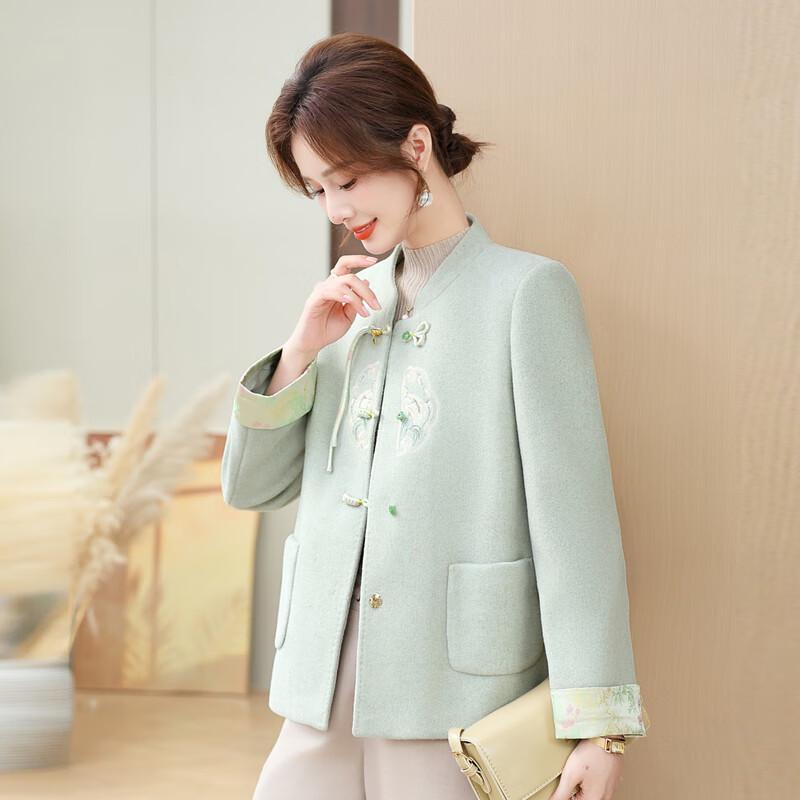 Hodo New Chinese Style Mid-Aged Women's Wool Blend Coat