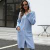 Loose Fit Mid Length Knitted Cardigan Hooded Sweater Coat Women Long Sleeve Single Breasted Solid Color Pockets Knitwear