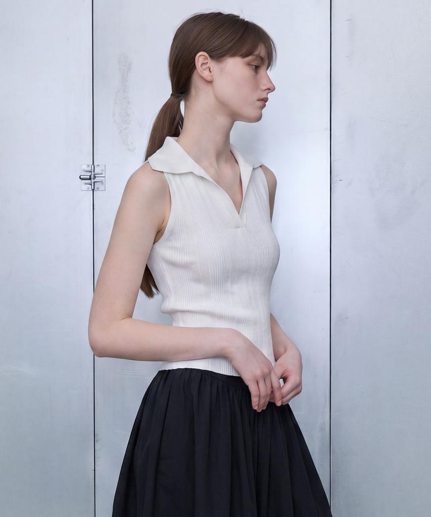 Deeto Collared Ribbed Sleeveless Top [Ivory]