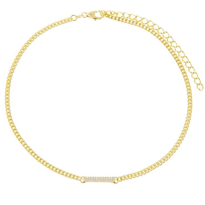 Fashion Simple Thin Cuban Chain Rectangle Charm Minimalist Bling Micro Pave Choker Necklace Women Jewelry