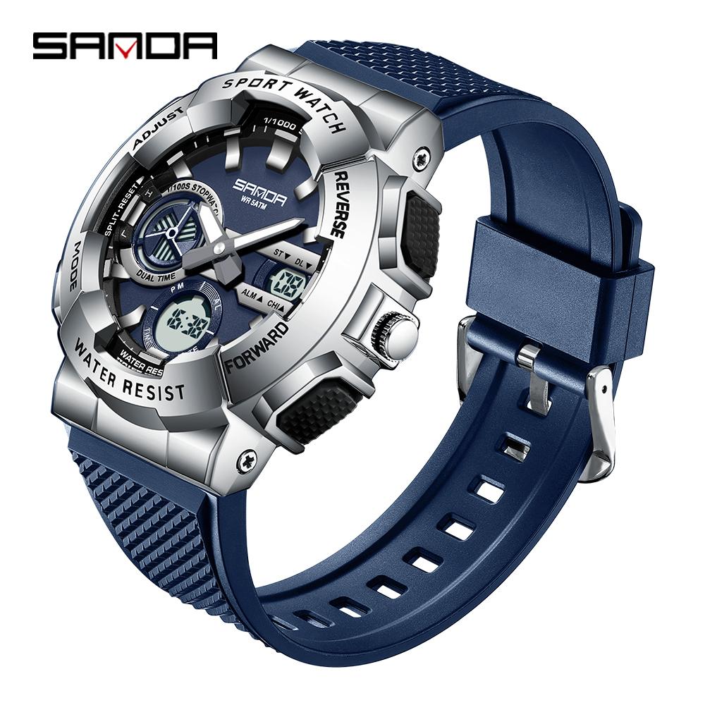 SANDA 3365 Hot Sale Fashion Men's Digital Analog Watch TPU Strap Waterproof Sporty Outdoor Male Wristwatch Gift Male Clock