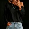 Women's Casual Long Sleeve Loose Fit T-Shirt with Asymmetrical Neckline Color
