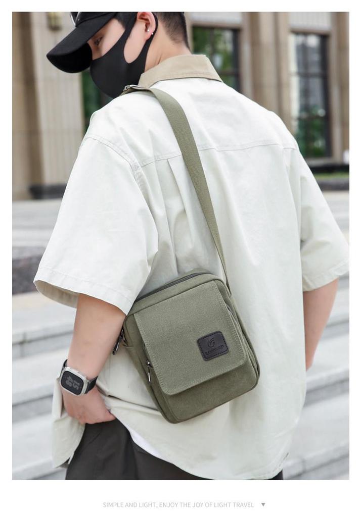 Men's Retro Canvas Crossbody Bag - Small Square Design for Business & Casual Commute